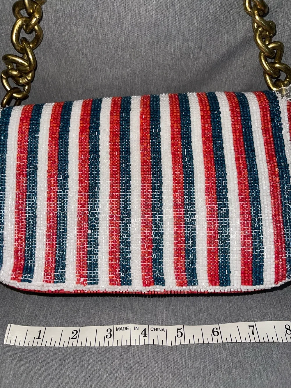 Viral Handcrafted In India Beaded Red White & Blue Shoulder Bag Chain Handle NWT